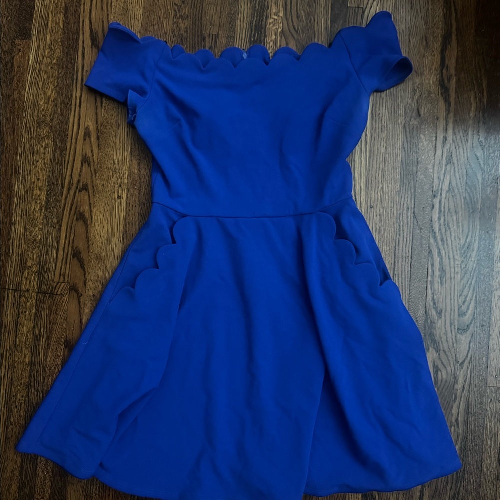 B Darlin Royal Blue Scalloped Off-Shoulder Fit & Flare Dress
